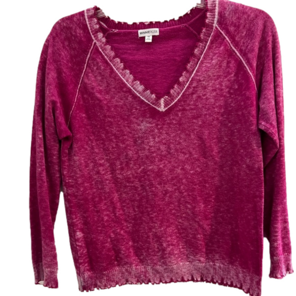 Minnie Rose Sweaters - Minnie Rose V Neck Cotton Cashmere Distressed V-Neck Sweater Size XS